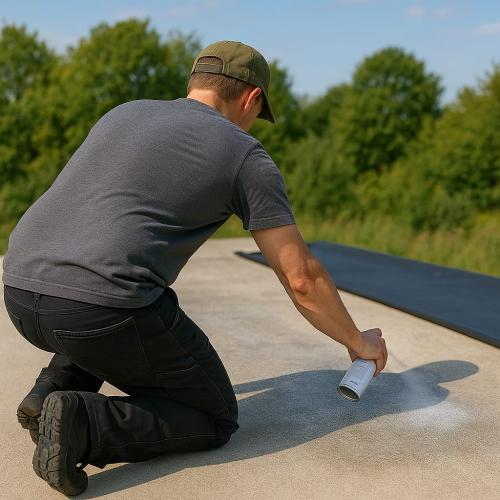 Preview: EPDM Kontaktkleber für EPDM Folien, 500 ml für 5m² Preview: Handwerker, der EPDM Kontaktkleber auf einem Beton-Dach aufbringt