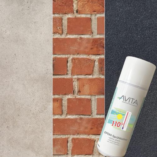 Preview: EPDM Kontaktkleber für EPDM Folien, 500 ml für 5m² Preview: EPDM Kontaktkleber vor 3 Flächen aus Beton, Mauerwerk und Bitumen